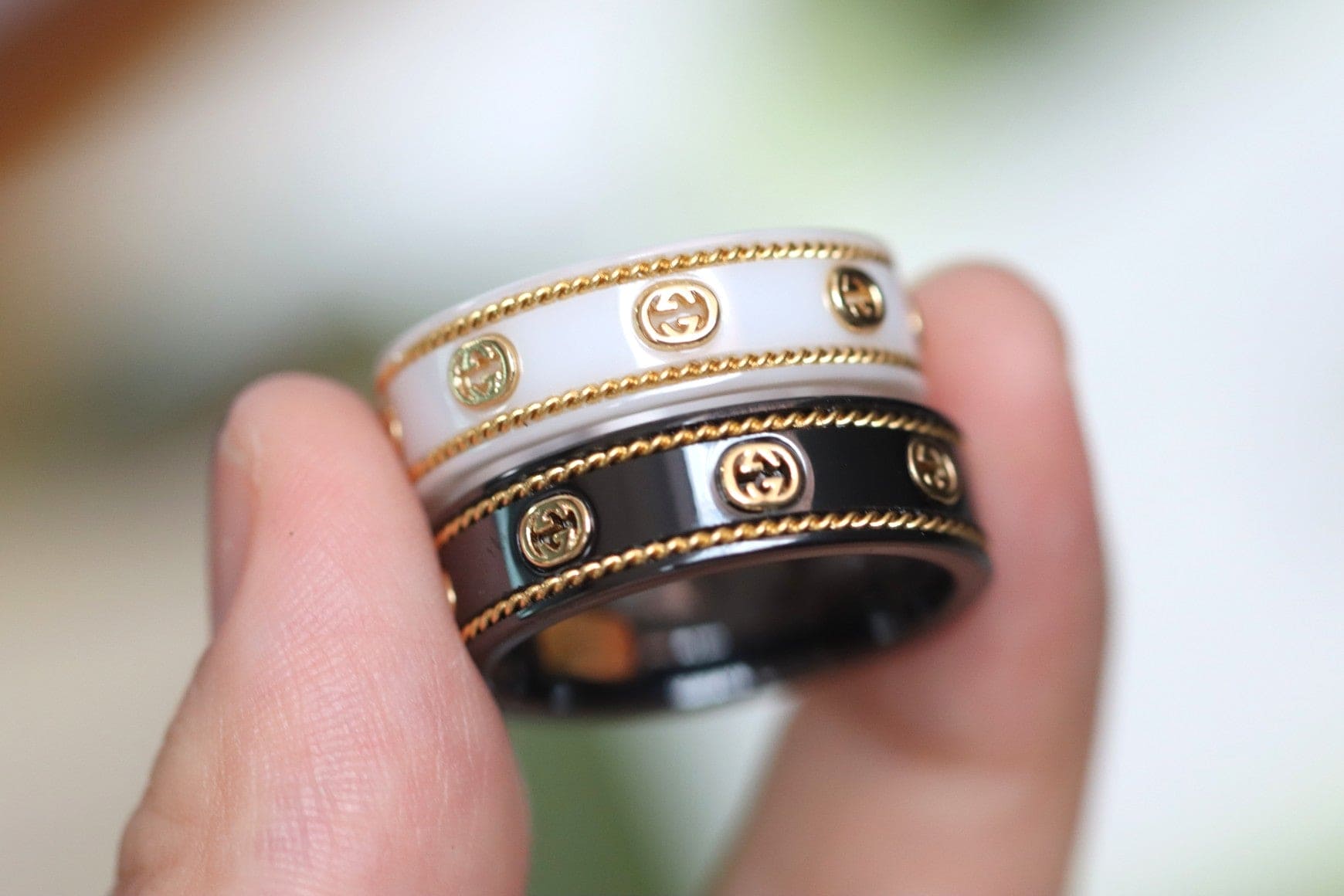 18K Double Gucci Interlocking Gucci Icon White Zirconia Ring