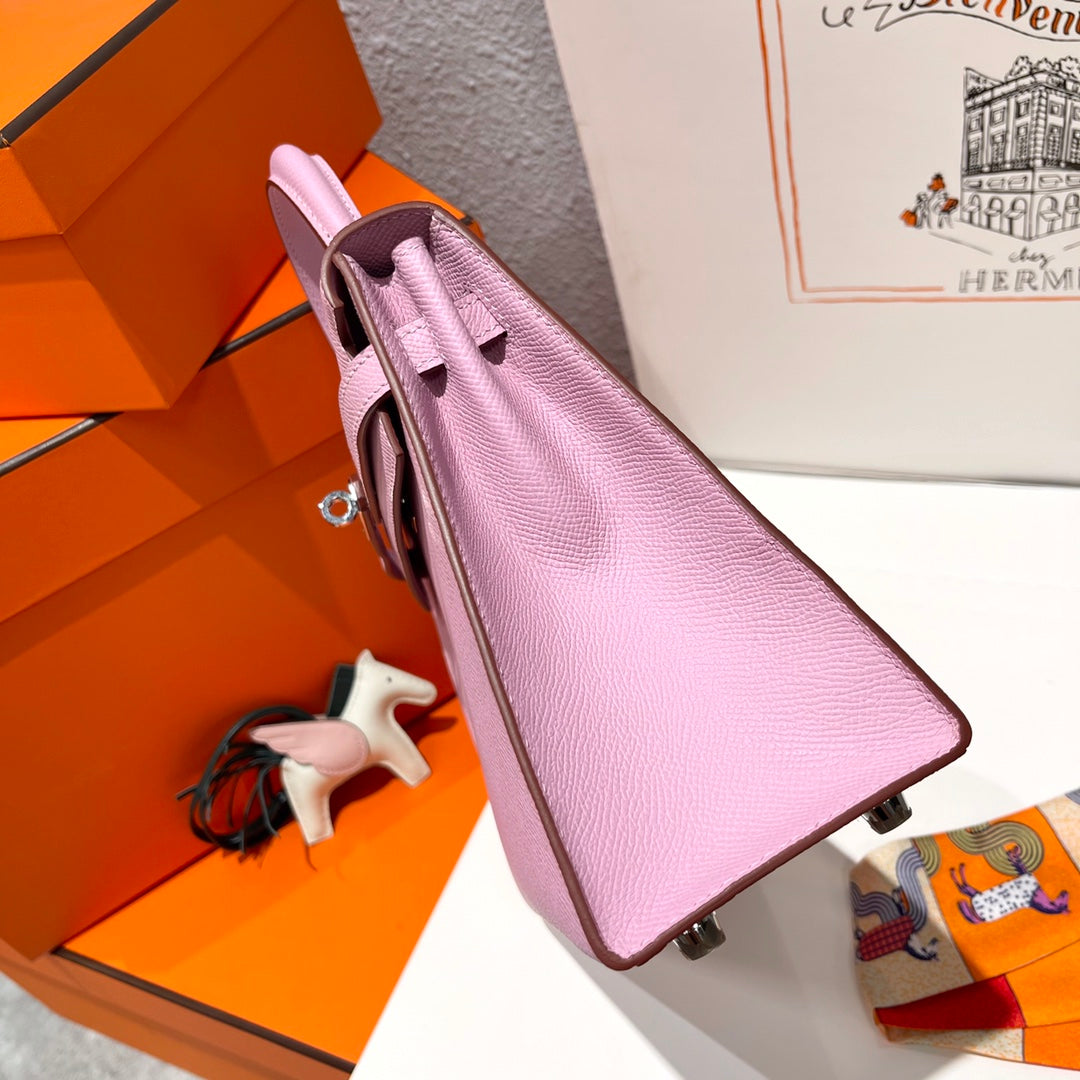 HERMES KELLY 25CM PINK EPSOM LEATHER SILVER HARDWARE