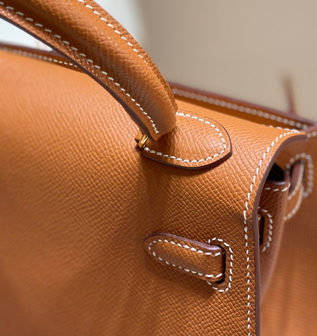 HERMES KELLY MINI 20 BAG IN BRONZE BROWN CALFSKIN WITH GOLD HARDWARE