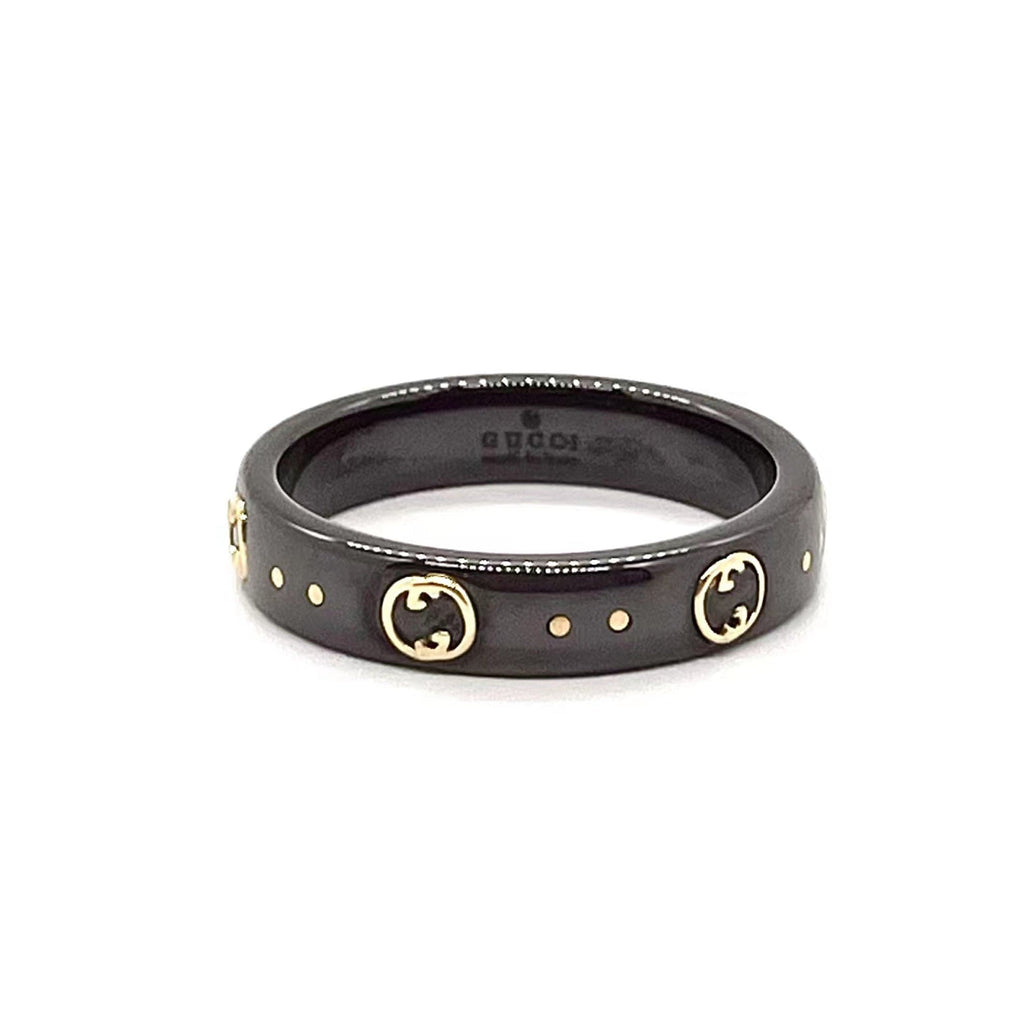 18K Double Gucci Icon Black Corundum Ring