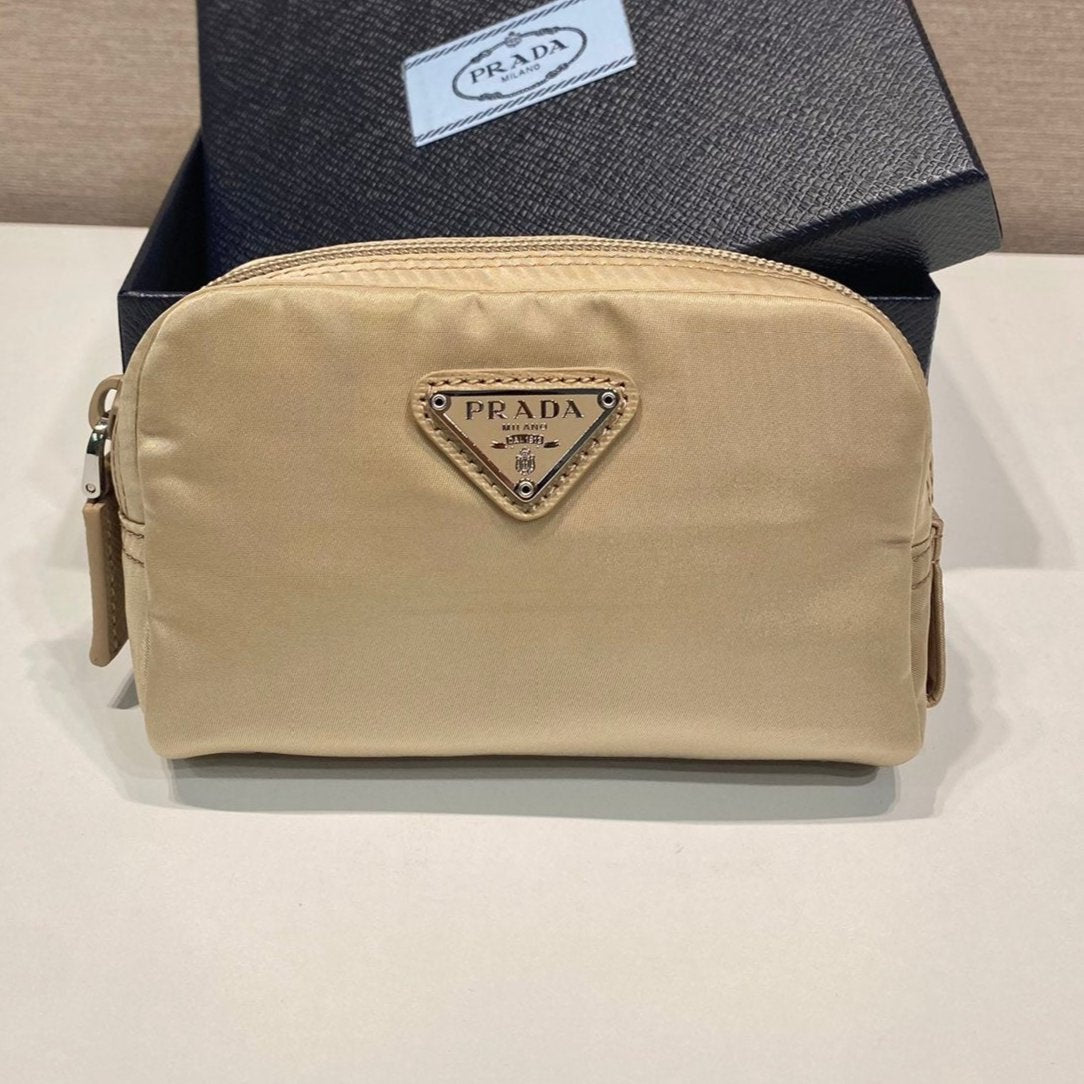 PRADA CLUTCH 12 IN TAN BROWN RE-NYLON