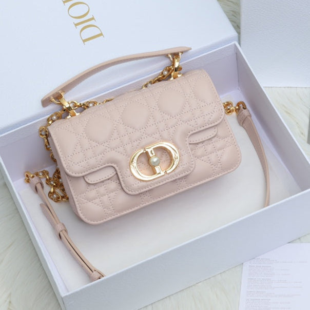DIOR JOLIE TOP HANDLE BAG 19 IN PALE PINK CANNAGE CALFSKIN