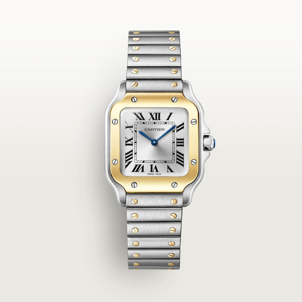 Santos De Cartier Watch | 27mm, Two-Tone Steel & 18K Yellow Gold, Steel, Silver Dial
