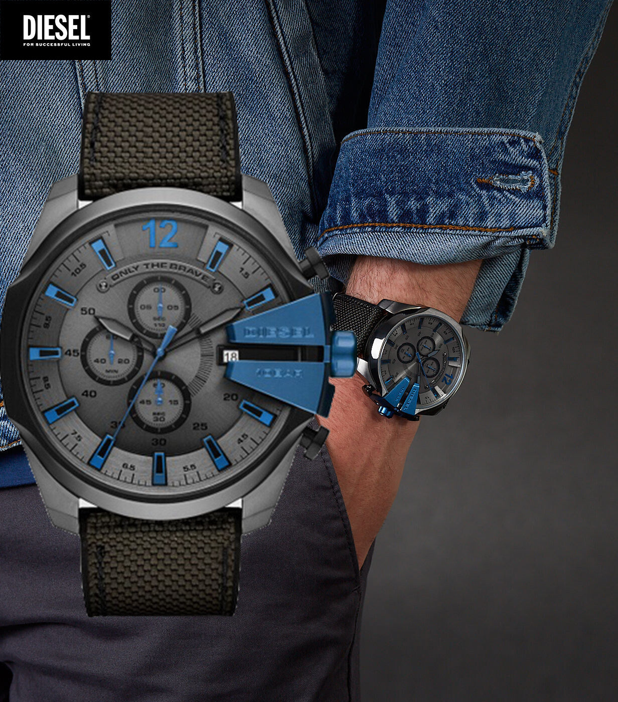 Diesel DZ4500 Mega Chief Chronograph Men's Watch – Black Dial & Black Nylon Strap