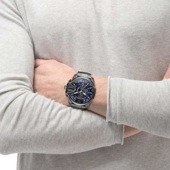 Diesel DZ4329 Mega Chief Chronograph Men's Watch – Blue Dial & Black Stainless Steel Strap