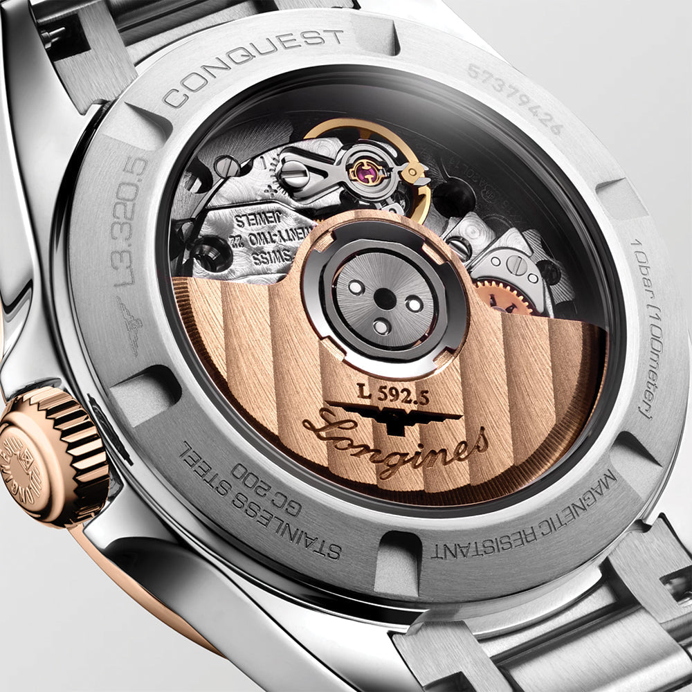 longines Conquest 30mm - Green w/ Pink Gold Bezel on Bracelet