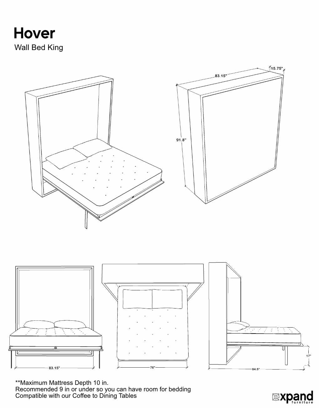 Hover - Modern King Murphy Bed