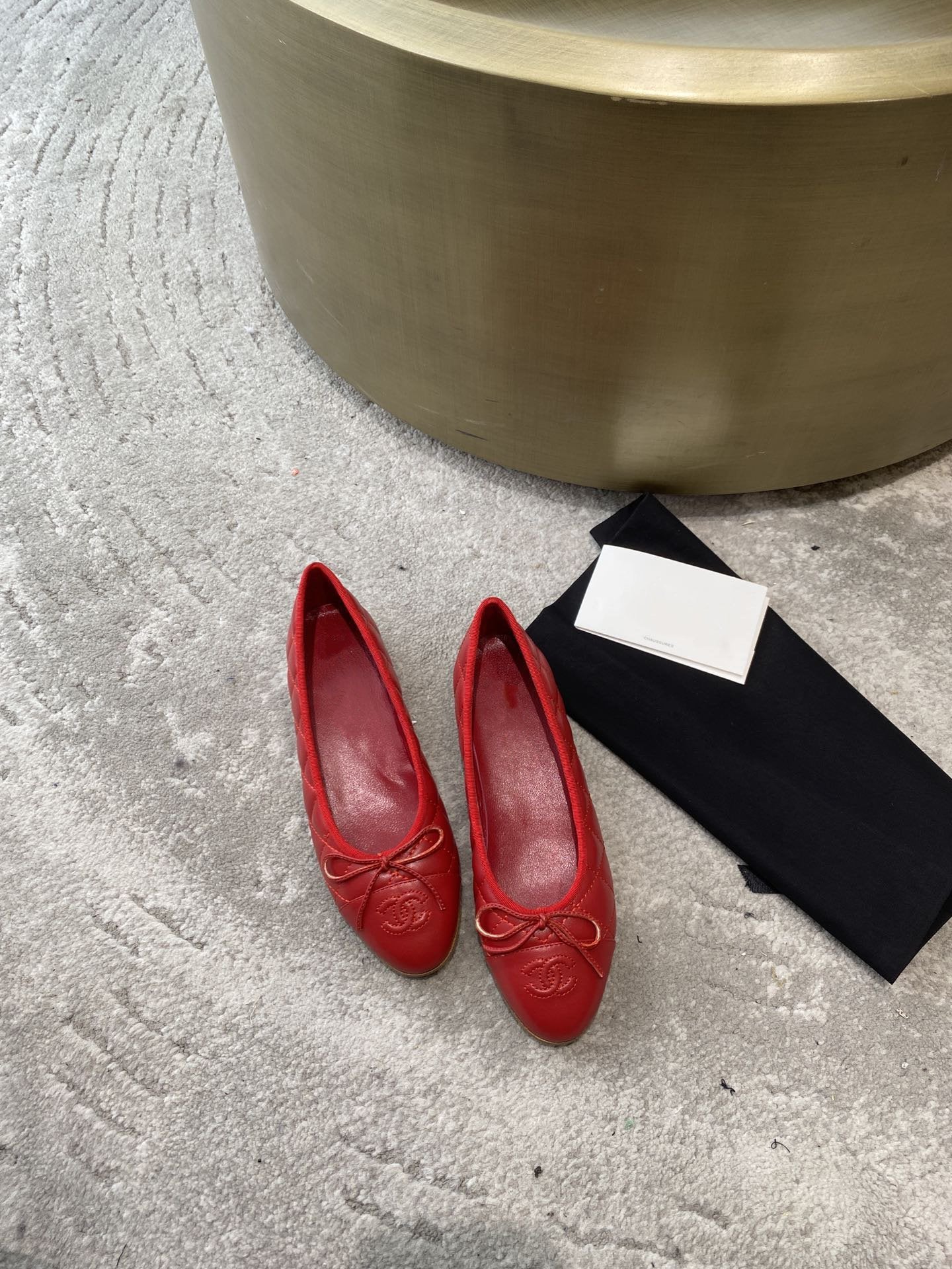 CHANEL BALLET FLATS RED QUILTED LAMBSKIN