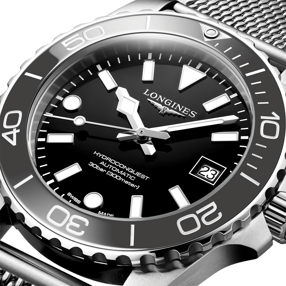 longines HydroConquest 39mm - Black on Mesh Bracelet