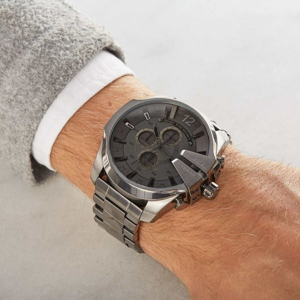Diesel DZ4282 Mega Chief Chronograph Men's Watch – Grey Dial & Grey Stainless Steel Strap