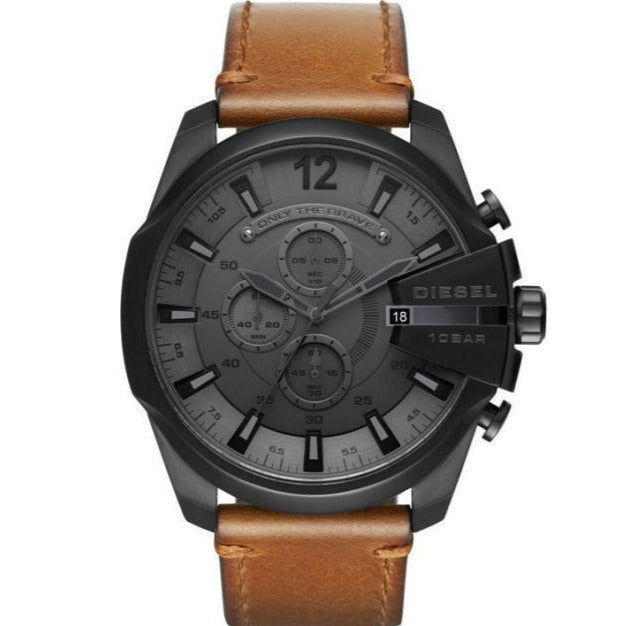 Diesel DZ4463 Mega Chief Chronograph Men's Watch – Grey Dial & Brown Leather Strap