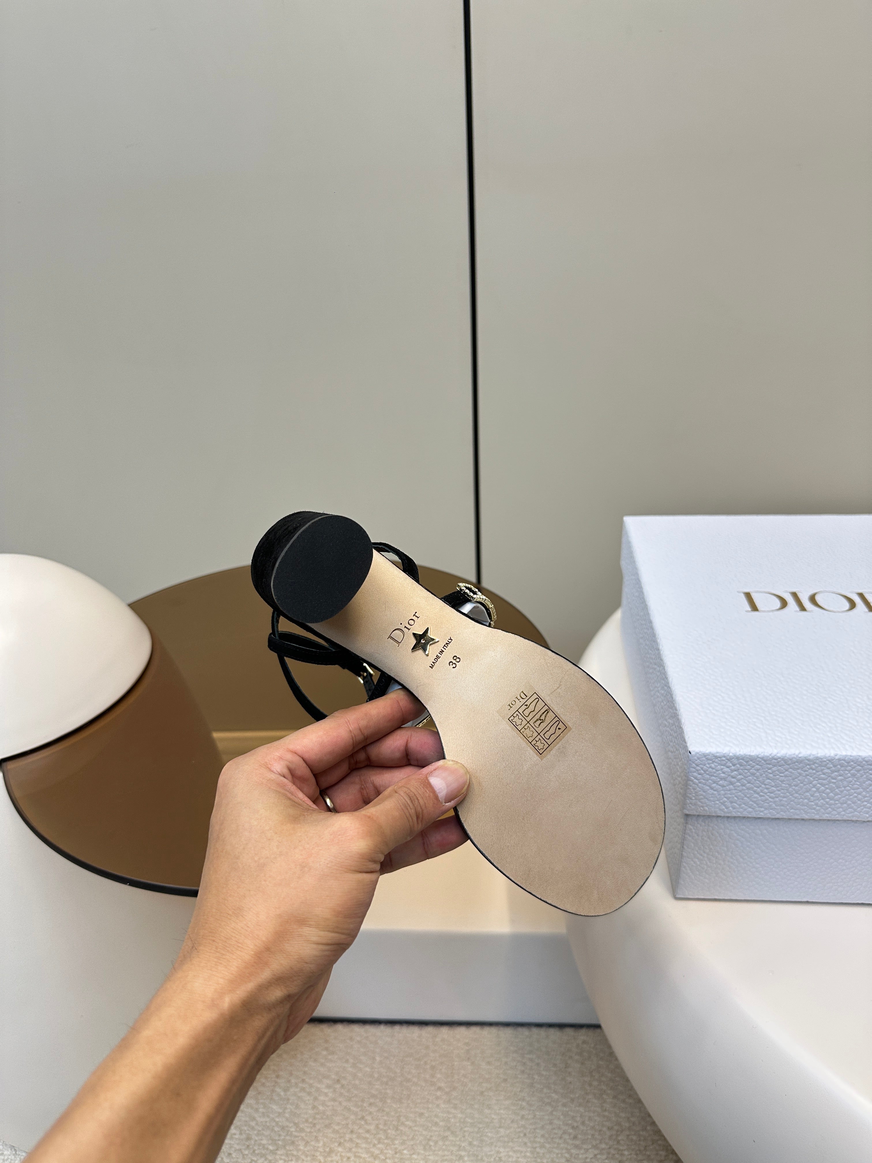 DIOR HIGH HEEL 25S SANDALS 85MM IN BLACK CALFSKIN RHINESTONES STRAP