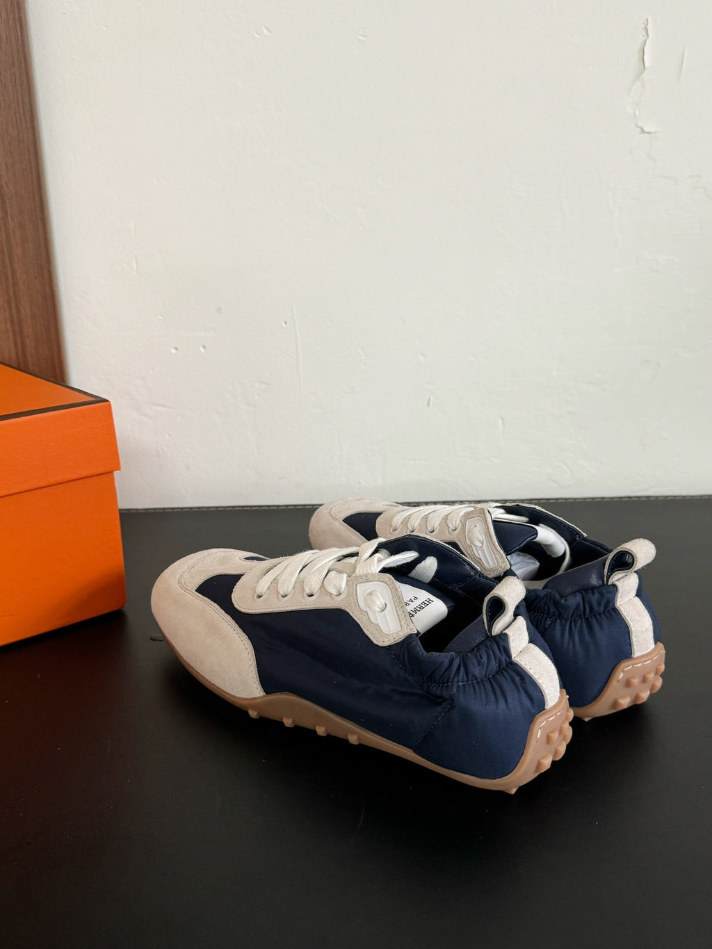 HERMES SKATEBOARD SHOES LIGHT GRAY MIX NAVY SUEDE