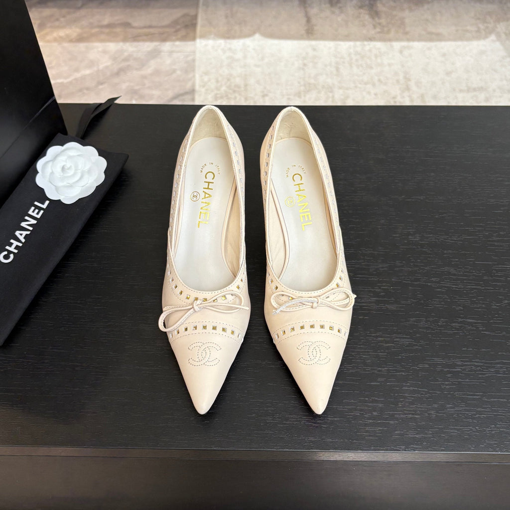 CHANEL HIGH HEEL PUMP 65 MM IN WHITE CREAM LAMBSKIN