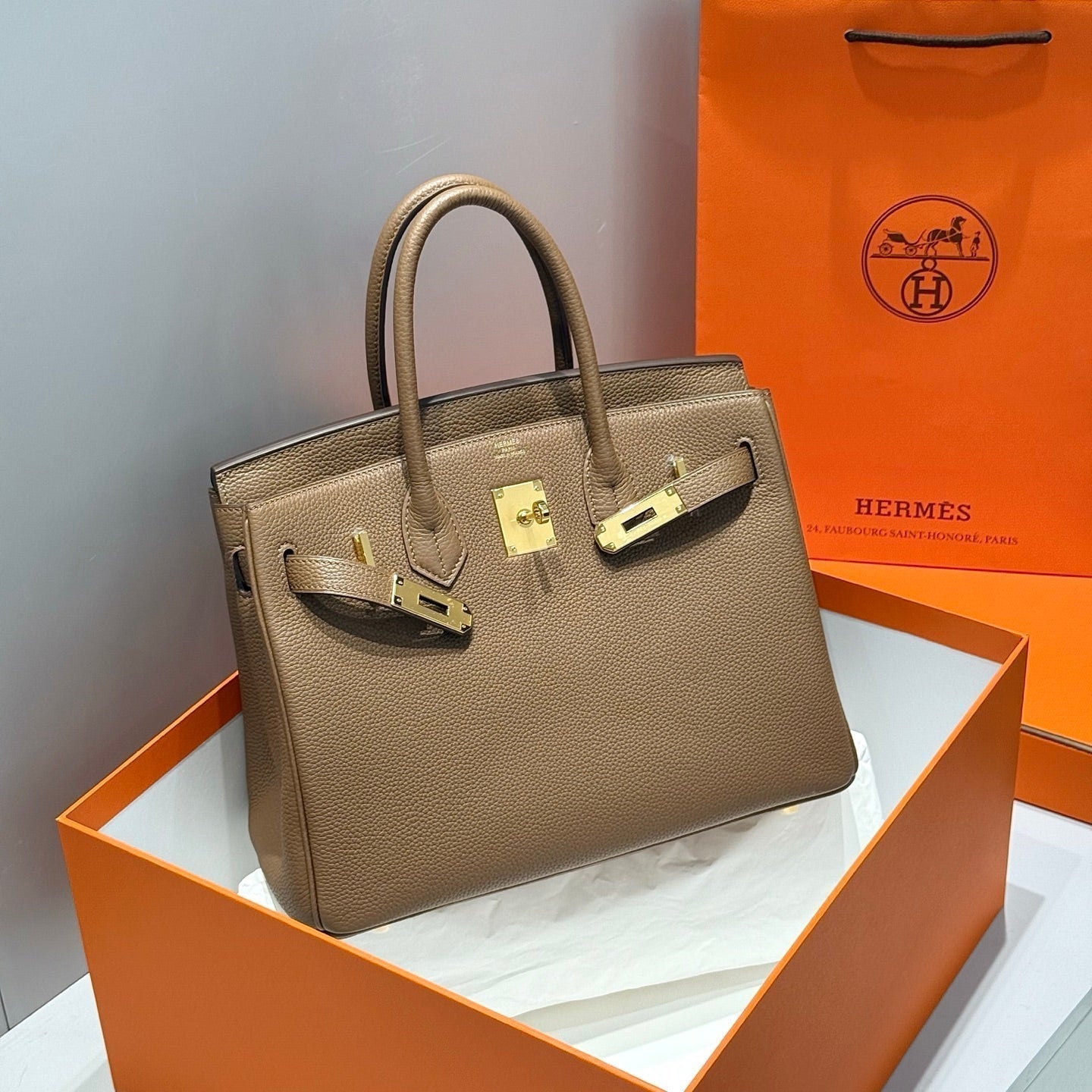 HERMES 25S  BIRKIN 30 IN DARK BROWN CALFSKIN GOLD HARDWARE