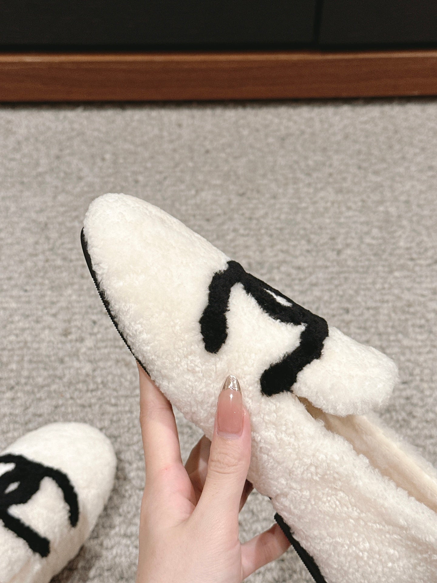 CHANEL LOAFERS IN WHITE FLEECE WITH BLACK LOGO
