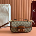 GUCCI SMALL HORSEBIT 1955 SHOULDER BAG 22.6 IN BEIGE/EBONY  WITH BROWN CALFSKIN TRIM