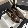 CHANEL 25C Moasins Chocolate Patent Leather