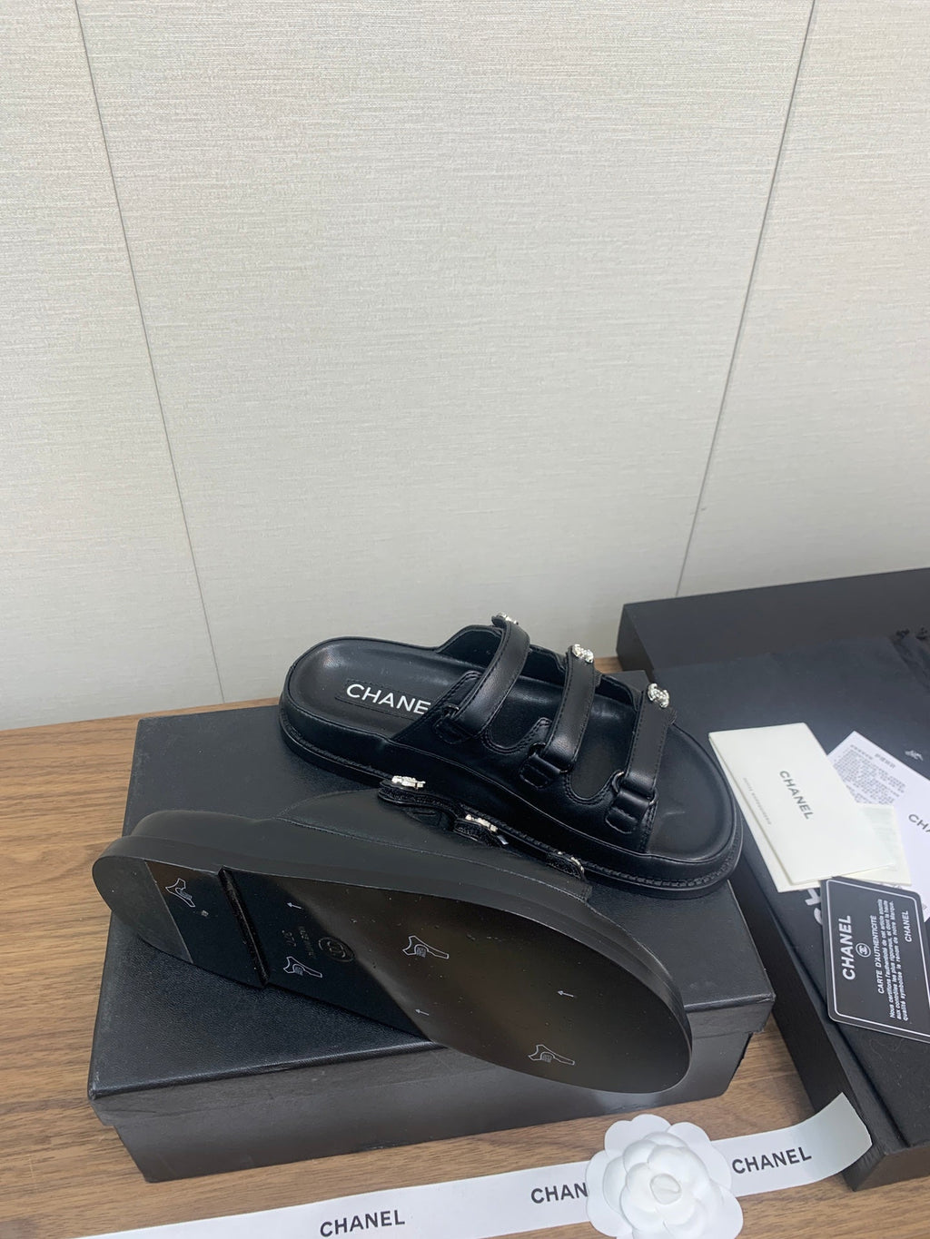 CHANEL DAD SANDAL IN BLACK LAMBSKIN MULE