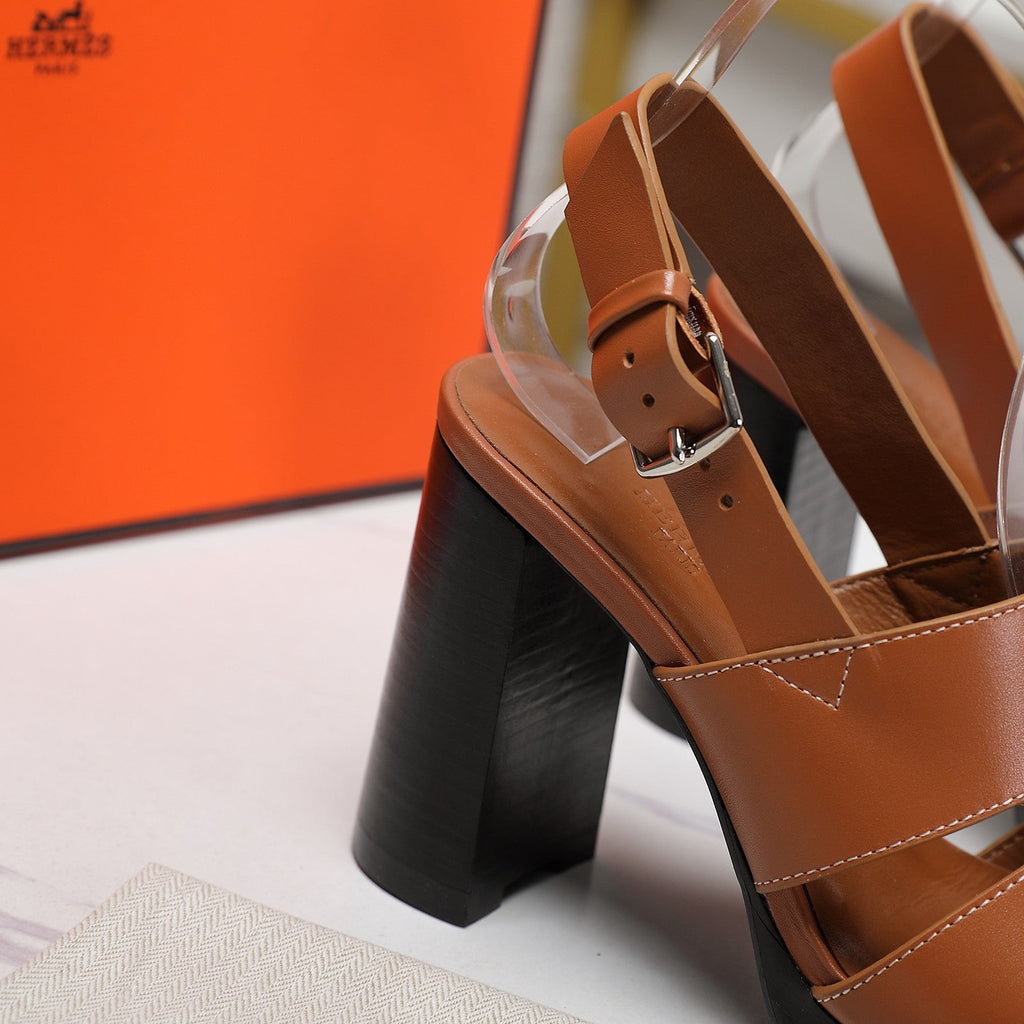 HERMES ERIS 95 SANDAL CARAMEL CALFSKIN