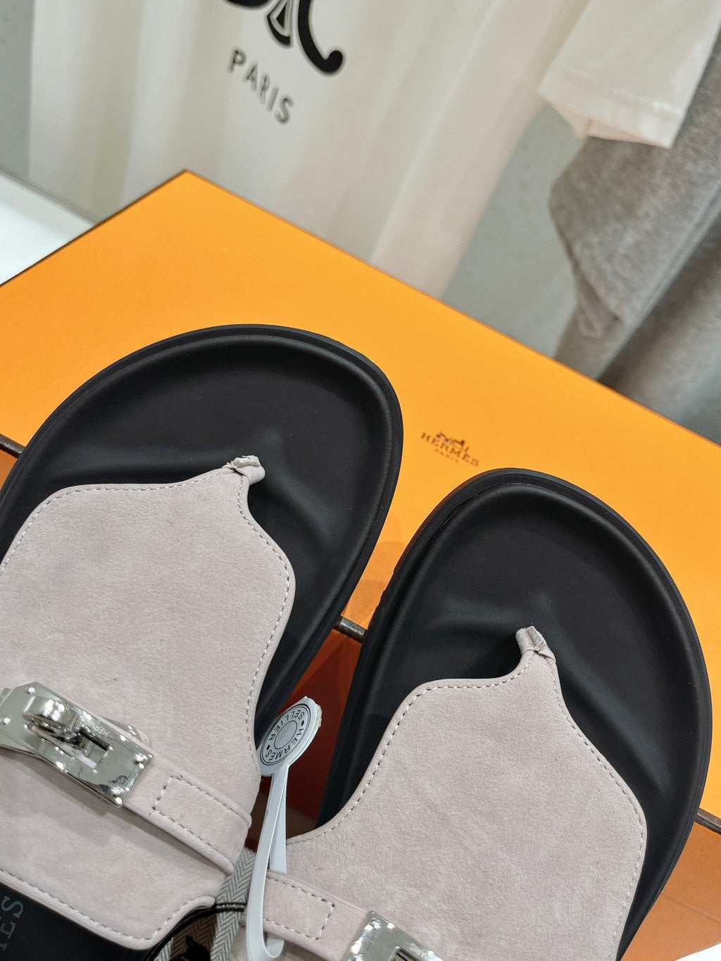HERMES EMPIRE SANDAL BLACK MIX LIGHT GRAY SUEDE