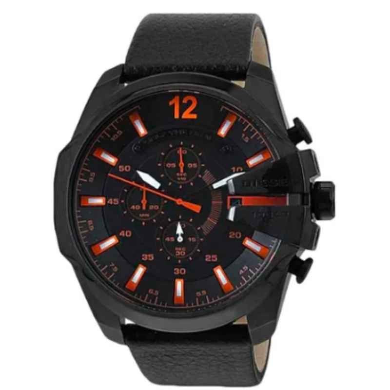 Diesel DZ4291 Mega Chief Chronograph Men's Watch – Black Dial & Black Leather Strap