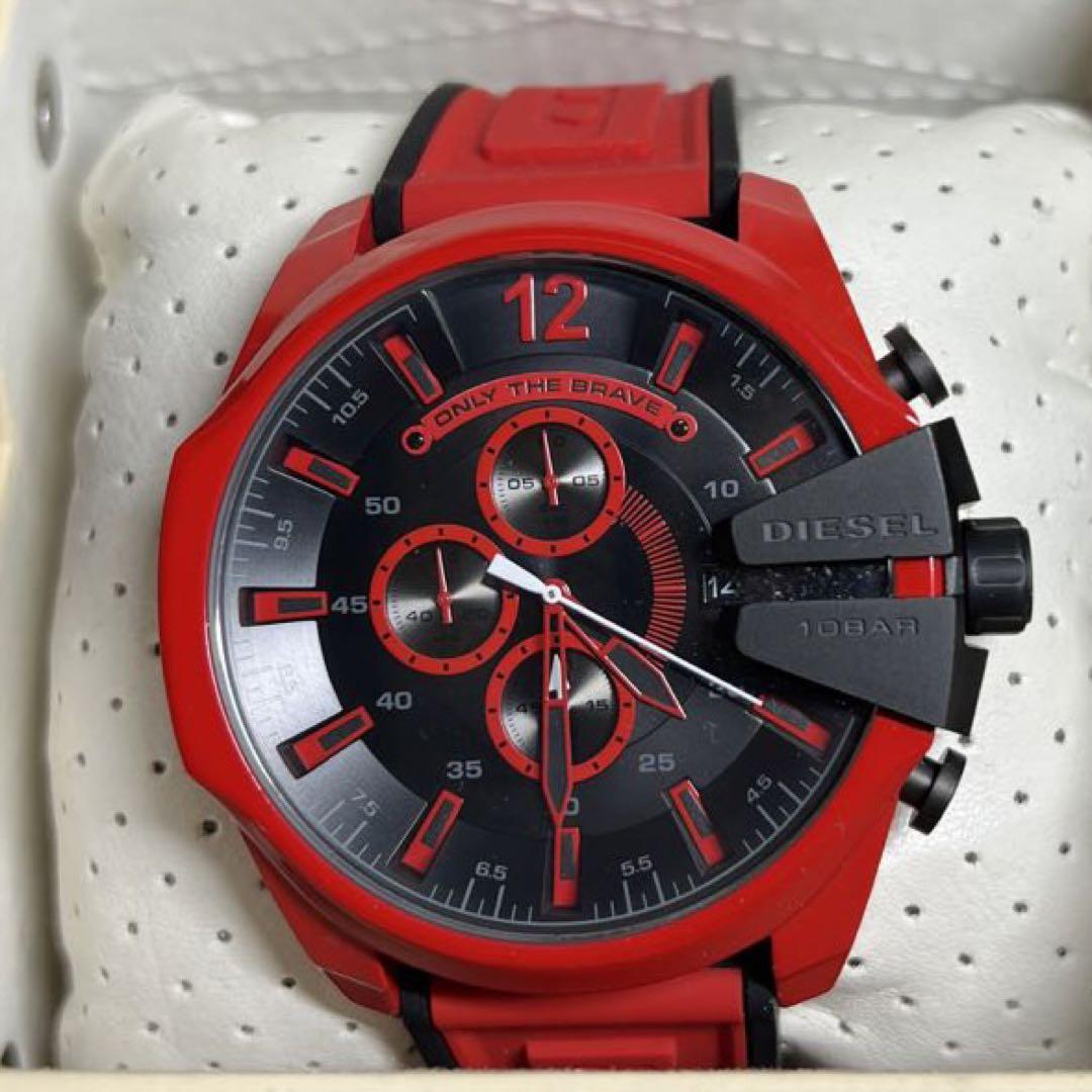 Diesel DZ4526 Mega Chief Chronograph Men's Watch – Black Dial & Red Rubber Strap
