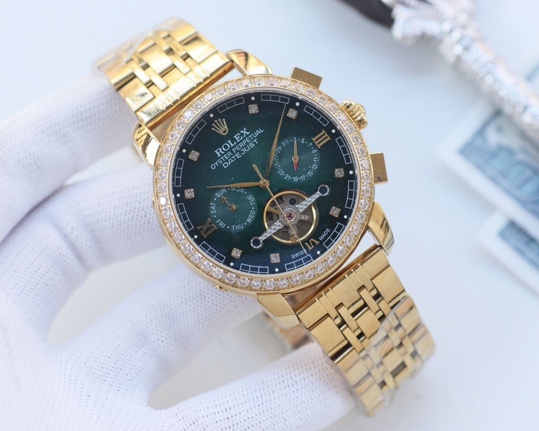 Rolex Gold Green Dial Bracelet Watch