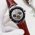 OMEGA Brown Rose Gold White Dial Strap Watch